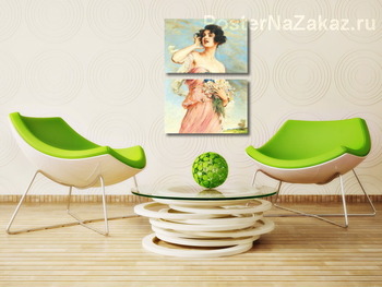 Модульная картина Молодая красавица с букетом цветов