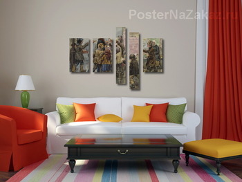 Модульная картина Сцена иностранца в окружении продавцов сигарет в Петрограде