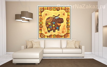 Модульная картина Бегемотик в стиле этно