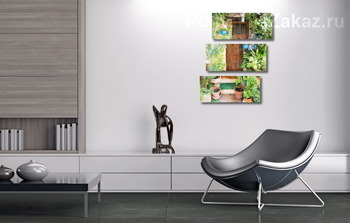 Модульная картина Дверь, окруженная цветами