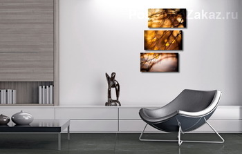 Модульная картина Жёлтые листья на фоне чёрных стволов деревьев 2.