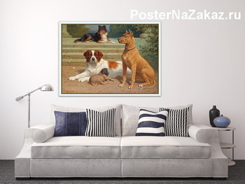 Модульная картина Группа собак на лестнице