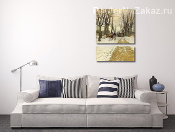 Модульная картина Мужчина и корова на дороге