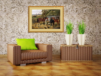 Модульная картина Лошади, куры и птицы, сарай