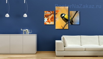 Модульная картина синица на ветках дуба