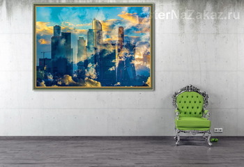 Модульная картина Москва Сити в облаках