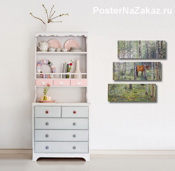 Модульная картина Конь в берёзовом лесу