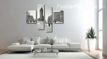Модульная картина Небоскреб в Нью-Йорке, зима, ретро