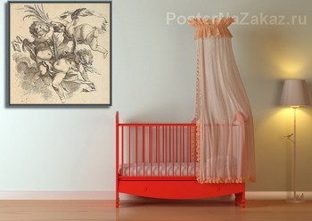 Модульная картина Трое детей среди облаков возле пальмовых листьев