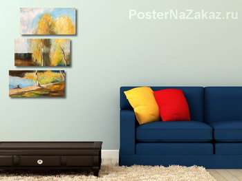 Модульная картина Осень, березы на берегу реки, 1897