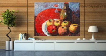 Модульная картина Яблоки, вино и красная скатерть