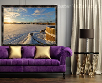 Модульная картина Зимний рассвет на Петровской набережной.