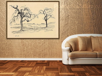 Модульная картина Дерево, пейзаж, дома