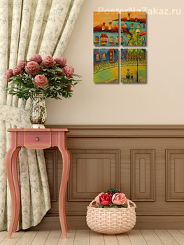 Модульная картина Триптих. Городок. Наблюдатели.