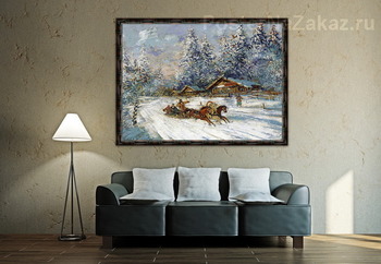 Модульная картина Тройка лошадей скачущая по снегу