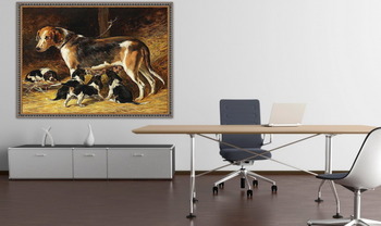 Модульная картина Фоксхаунд сука кормит щенков