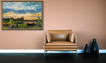 Модульная картина Закат на реке