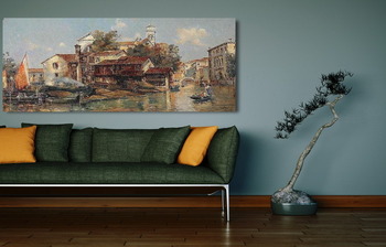 Модульная картина Вид на верфи и гондолы в Венеции