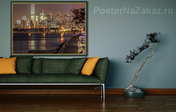 Модульная картина посиделки на набережной с видом на Манхеттен
