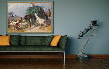 Модульная картина Захват сена козами