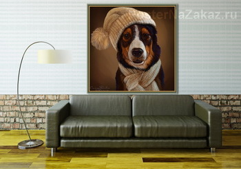 Модульная картина Собака в шапке