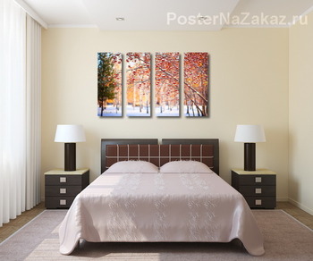 Модульная картина Деревья рябины на фоне первого снега.