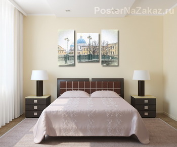 Модульная картина Санкт-Петербург. Красноармейский мост и Троицкий собор в снегопад..