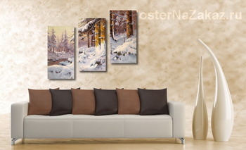 Модульная картина Зимний лес на солнце