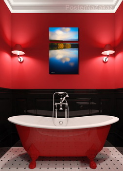 Модульная картина Осенний пейзаж, река и голубое небо