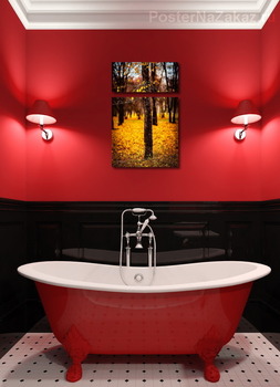 Модульная картина Жёлтые листья на фоне чёрных стволов.