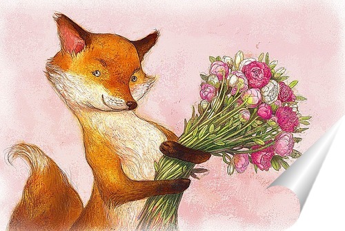 Плакат Лисичка с букетом цветов