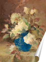   Постер розы в синей вазе