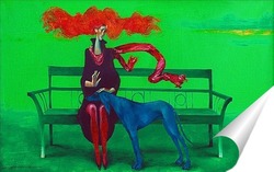  Постер Крсный шарф и голубая собака