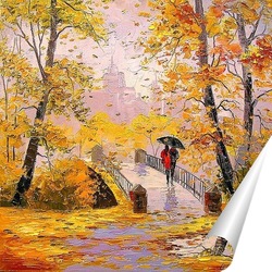   Постер Осенняя прогулка после дождя