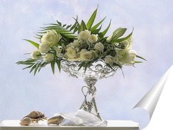  Натюрморт с букетом цветов на чайном столике