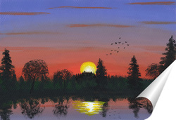   Постер Закат на озере