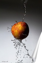   Постер Яблоко под струями воды