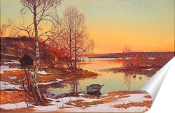   Постер Поздний зимний пейзаж на закате.