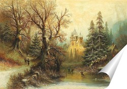   Постер Романтический зимний пейзаж с фигурными коньками у замка