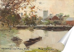   Постер Пейзаж с прудом и лодками