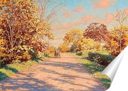   Постер Осенний пейзаж с лошадью и телегой