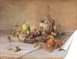   Постер Натюрморт с фруктами и бутылкой кьянти