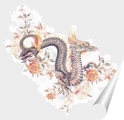   Постер Дракон в цветах