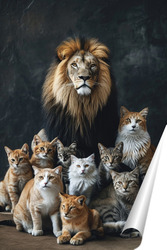   Постер Лев и кошки