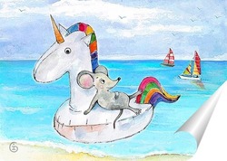   Постер Картина "Мышка на море" станет чудесным украшением вашего интерьера, будь то гостиная, спальня, детская или офис. Картина будет радовать Вас и приносить удачу!