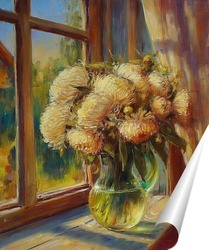   Постер Хризантемы на окне