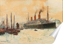   Постер Канадской Тихоокеанской лайнер "Императрица Австралии" в гавани 