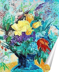  Натюрморт с цветами в вазе и фруктами