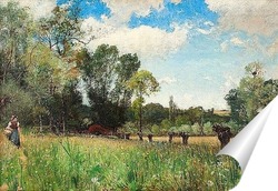   Постер Женщина на лугу, летний пейзаж из Франции