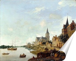  Постер Вид на Рейн в Эммерихе с церковью святого Мартина